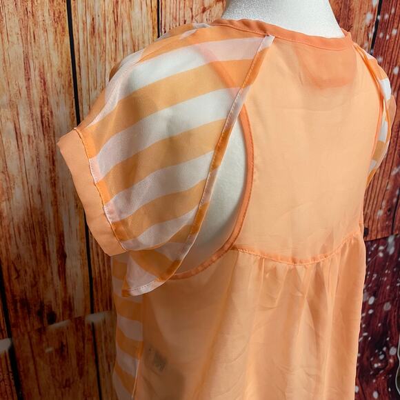 Dream Out Loud by Selena Gomez orange stripe sheer top size Large short sleeve - Picture 4 of 6